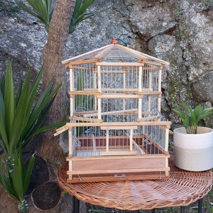 Antique Bamboo Hanging Bird Cage With Japanese Pottery Feeders Bamboo Home  Decor Bird Decor Bird Cage With Metal Hook for Hanging 