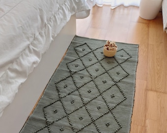 Runner Rug Olive Green 200cm / Kitchen Rug / Rug Runner / Floor Mat / Boho Rug / Washable Rug / Geometric Rug / Rag Rug / Bohemian Rug