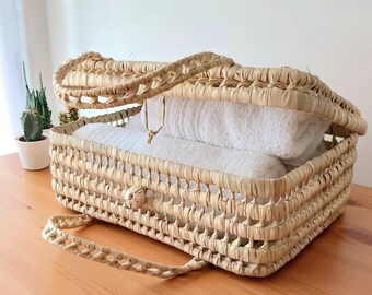 Large Palm Basket Suitcase Style / Basket With Handle / Storage Basket / Nursery Basket / Woven Basket / Farmhouse Basket / New Home Gift