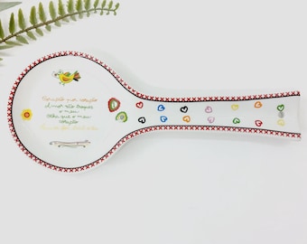 Spoon Rest With Love Messages / Porcelain Piece / Ornamental Cooking Spoon Rest / Utensil Rest / Cute Gift / Girlfriend Gift / Gift For Her
