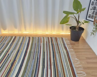 Alfombra grande y colorida de 150 x 200 cm / Tejida a mano / Hecha en algodón reciclado / Para dormitorio / Mesita de noche / Cocina / Lavable a máquina