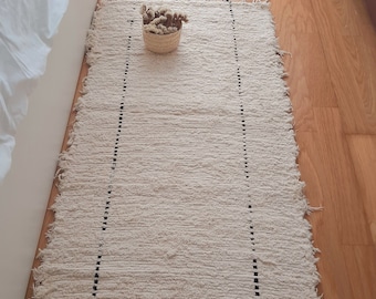 Long Runner Cream Rug With Black Line 300cm / Cotton Runner Rug / Rug For Kitchen / Machine Washable Rug / Hallway Runner Rug / Modern Rug