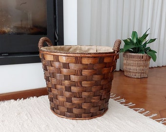 Round Firewood Basket / Large Basket / Fireplace Basket / Wood Strip Basket / Woven Basket / Boho Basket / Wire Basket / Gift for Him
