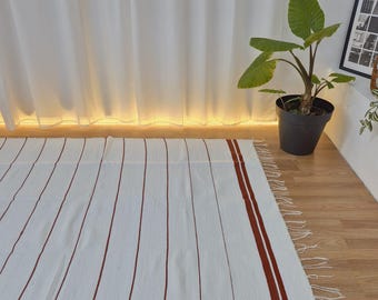 Large White and Terracotta Rug 150x200cm / Recycled Materials Rug / Bohemian Cotton Rug / Bedroom Rug / Dinning Room Rug / Sustainable Decor