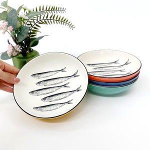 Diep bord met sardientjesontwerp / Keramische borden / Soepschaal / Ronde schaal / Decoratief bord / Serveergerei / Decor sardientjes / Cadeaus sardines