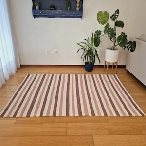Large Pink and Cream Rug 140x200cm / Cotton Area Rug / Carpet Rug / Kids Room Rug / Living Room Rug / Hallway Rug / Bedroom Rug / Rag Rug