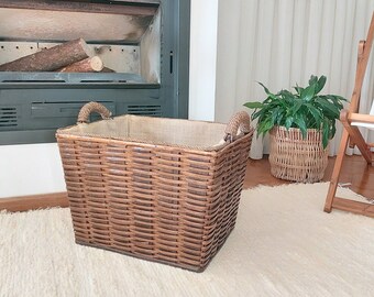 Rieten brandhoutmand / Rechthoekige mand / Rieten mand / Houtopslag / Brandhoutopslag / Grote mand / Geweven mand / Rustieke mand