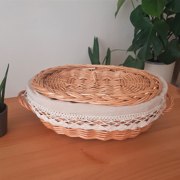 Panier de rangement tissé avec couvercle / Corbeille à pain / Panier de rangement / Panier organisateur / Paniers faits main / Panier vintage / Panier en osier