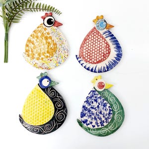 Pollo de cerámica esmaltada / Pollo de cerámica / Arte de pollo / Decoración de pared de cerámica / Arte de cerámica de pared / Cerámica hecha a mano / Decoración de pared de cocina