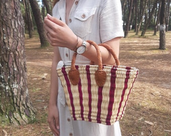 Straw Reed Bag With Leather / Straw Beach Bag / Shopping Bag / Basket Bag / Market Bag / Summer Bag / Boho Bag / Handbags / Woven Basket