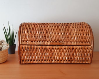 Caja de pan de mimbre / Caja de almacenamiento / Cesta de granja / Decoración de cocina / Cesta hecha a mano / Cesta vintage / Regalo de cesta / Decoración rústica del hogar