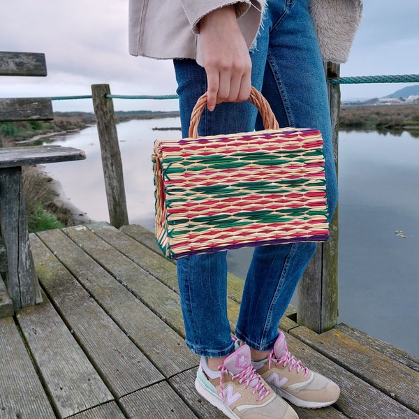 Colorful Bag / Basket Bag / Straw Reed Bag / Portuguese Bag / Bohemian Bag / Market Bag / Natural Bag / Straw Beach Bag / Vintage Bag