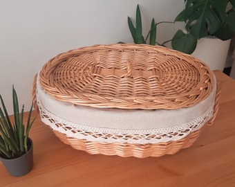 Wicker Bread Basket / Bread Box / Storage Basket / Wicker Laundry Basket / Handmade Baskets / Vintage Basket / Gift Basket / Wicker Basket