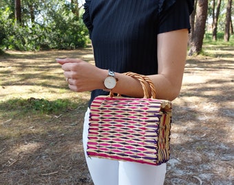 Borsa in canna / Borsa di paglia / Borsa estiva / Borsa a cestino di paglia / Borsa da spiaggia di paglia / Borsa per le vacanze / Borsa boho / Borsa / Borsa regalo / Regalo per donna