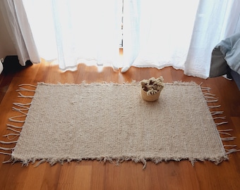 Kleiner Creme Teppich / Handgewebter Teppich / Wollteppich / Badezimmer Teppich / Badematte / Nachttisch Teppich / Küchenteppich / Waschbar Teppich / Flur Teppich
