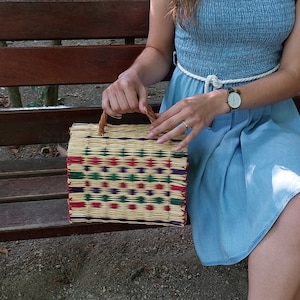 Straw Reed Basket Bag / Multicolor Bag / Summer Bag / Market Bag / Straw Basket / Straw Bag / Straw Beach Bag / Straw Handbag