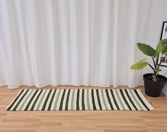 Runner Rug Cream and Green 200cm / Kitchen Rug / Runner Rug / Rugs for Living Room / Bedroom Rug / Bohemian Rug / Hallway Rug / Boho Rug