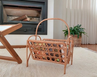 Wicker Magazine Holder / Newspaper Rack / Bamboo Magazine Rack / Boho Decor / Housewarming Gift / Rustic Home Decor