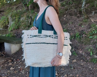Bolsa Grande Creme e Verde / Bolsa Texturizada / Bolsa Rústica / Bolsa de Algodão / Bolsa de Mercado / Bolsa de Praia / Bolsa Boho / Bolsa de Verão / Bolsa de Tecido