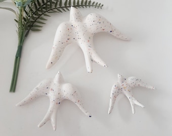 Glazed White Swallows With Colorful Spots / Ceramic Swallows / Glazed Swallows/ Ceramic Bird / Wall Decor / Sympathy Gift / Ceramic Wall Art