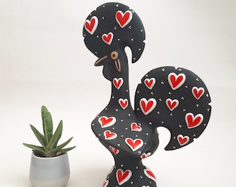 Extra Large Ceramic Rooster With Hearts / Portuguese Rooster /Barcelos Rooster / Rooster Art / Mom Gift / Housewarming Gift / Christmas Gift
