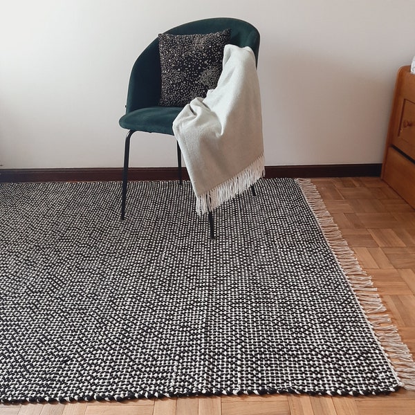 Grand tapis noir et blanc / Tapis de tapis / Tapis en coton / Tapis tissé / Tapis pour salon / Tapis de zone / Tapis de couloir / Tapis d’entrée / Tapis pour chambre à coucher