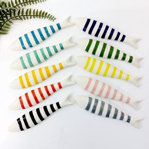 Glazed Ceramic Sardines with Stripes / Colorful Stripes / Glazed Sardines / Ceramic Hanging Sardine / Sardine Gifts / Wall Ceramic Art