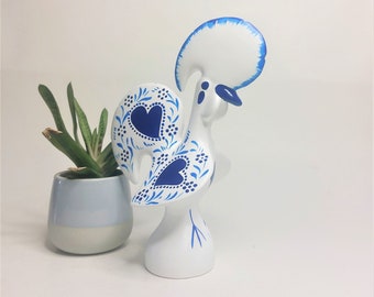 Gallo pequeño blanco y azul / Gallo de cerámica / Gallo portugués / Arte de gallos / Gallo rústico / Gallo de granja / Cerámica vintage