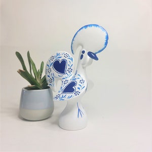 Small White and Blue Rooster / Ceramic Rooster / Portuguese Rooster / Rooster Art / Rustic Rooster / Farmhouse Rooster / Vintage Ceramic