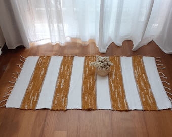 Small White and Yellow Rug / Boho Rug / Cotton Rug / Rugs for Bedroom / Bathroom Rug / Bedside Rug / Kitchen Rug/ Shower Rug / Handwoven Rug