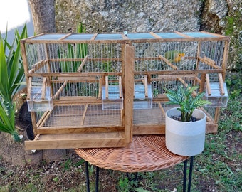 木製　鳥かご　ハンドメイド 長方形の素朴な鳥かご / 手作りの鳥かご / ヴィンテージ風の鳥かご