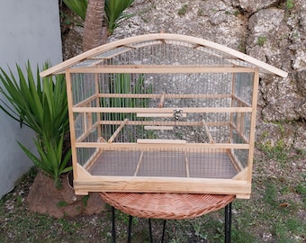 Jaula grande curva para pájaros, natural, hecha a mano, antigua, para periquitos, ideal para amantes de las aves.