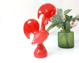Glazed Ceramic Red Rooster / Small Rooster / Ceramic Rooster / Rooster Art / Rustic Rooster / Farmhouse Rooster / Vintage Ceramic