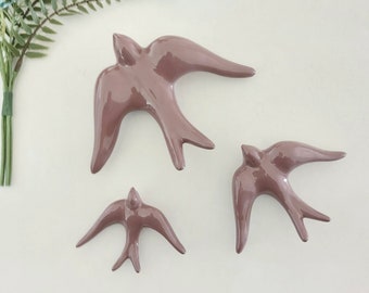 Glazed Mauve Purple Swallow / Bird Art / Ceramic Swallow / Ceramic Glazed Clay Swallows / Ceramic Wall Hanging / Entry Decor / Sympathy Gift