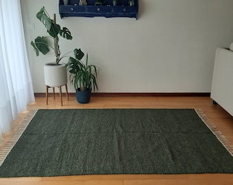 Großer Waldgrüner Teppich 150 x 200 cm / Recycelter Teppich / Wollteppich / Wohnzimmerteppich / Teppichboden / Schlafzimmerteppich