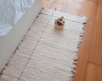 Langer Läufer Creme mit Schwarzer Linie L 200cm / Küchenteppich / Teppichläufer / Bodenteppich / Boho Teppich / Duschmatte / Super Soft Rug / Nachttisch