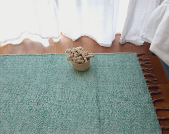 Small Water Green Rug 2x4ft / Kids Rug / Shower Mat / Bath Mat / Bedside Rug / Recycled Cotton Rug / Handwoven Rug / Soft Rug / Washable Rug