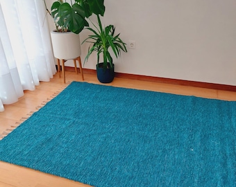 Large Teal Blue Rug / Living Room Rug / Area Rugs / Soft Rug / Cotton Rug / Scandinavian Rug / Bedroom Rug / Carpet Rug / Dinning Room Rug