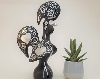 Large Black and Silver Rooster / Ceramic Rooster / Portuguese Rooster / Barcelos Rooster / Rooster Decor / Gift For Mom / Housewarming Gift
