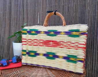 Straw Beach Bag / Reed Straw Bag / Straw Bag / Large Basket Bag / Grocery Bag / Colorful Bag / Market Basket / Handbags / Shopping Basket