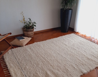 Large Cream Rug With Black Line L/ Cotton Rug / Soft Rug / Rug for Living Room / Area Rugs / Queen Bed Rug / Bohemian Rug / Rugs for Bedroom