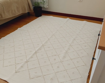 Alfombra grande color blanco roto / Alfombra para habitación de bebé / Alfombra de algodón / Alfombra para sala de estar / Alfombra lavable / Alfombra geométrica / Alfombra para dormitorio / Alfombra vintage