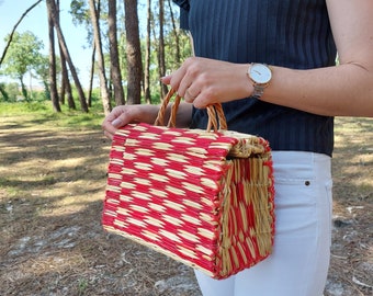 Reed Sommer-Tasche / Strohtasche / Stroh-Korb / Sommer-Tasche / Süße Tasche / Strohhandtasche / Stroh Strandtasche / Boho Korb / Vintage Korb Tasche
