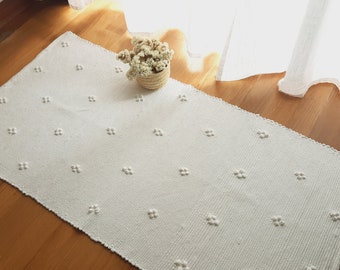 Petit tapis blanc/Tapis pour chambre à coucher/Tapis de bain/Tapis de chevet/Tapis en coton recyclé/Tapis bio/Tapis fait main/Tapis de chambre d'enfant/Tapis mignon