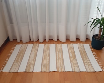Dywan w kolorze kremowym i białym / Dywan miękki / Dywan przyłóżkowy / Dywan łazienkowy / Dywan z bawełny z recyklingu / Dywan do pokoju dziecięcego / Dywan do salonu / Dywan do sypialni