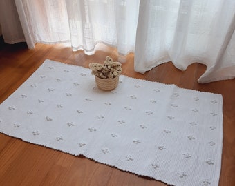 Small White Rug / Bath Rug / Cotton Rug / Kitchen Rug / Recycled Rug / Washable Rug / Handwoven Rug / Housewarming Gift / Entry Rug