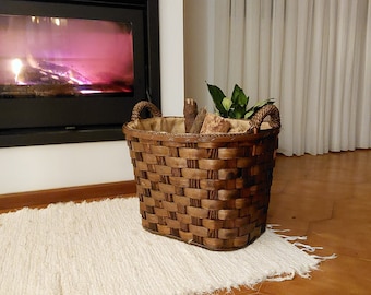 Cesta grande / Cesta de leña / Cesta de chimenea / Almacenamiento de leña / Cesta de madera / Cesta tejida / Cesta Boho /Regalo para él/ Cesta rústica