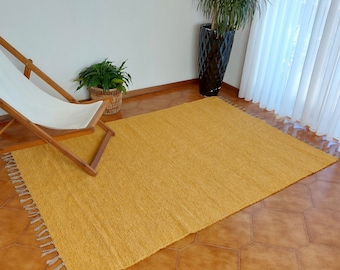 Alfombra grande amarilla mostaza 200x140cm / Alfombra de algodón / Alfombra suave / Alfombras de sala de estar / Alfombra de área / Alfombra hecha a mano / Alfombra de pasillo / Alfombras para dormitorio