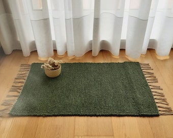 Mini Pine Green Rug / Cotton Rug / Rag Rug / Soft Rug / Bath Rug / Bath Mat / Bedside Rug / Kitchen Rug / Washable Rug / Hallway Rug