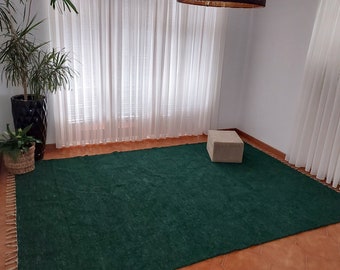 Extra Großer Dunkel Grüner Teppich 300x200cm / Weicher Teppich / Wollteppich / Wollteppich / Wohnzimmer Teppich / Teppich für Schlafzimmer /